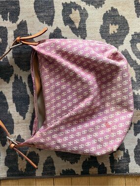 Dooney & Bourke Pink Monogram Canvas Tote with Tan Leather Trim, damages shown